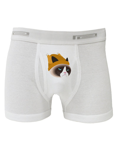 Disgruntled Cat Wearing Turkey Hat Boxer Briefs by-Boxer Briefs-TooLoud-White-Small-Davson Sales