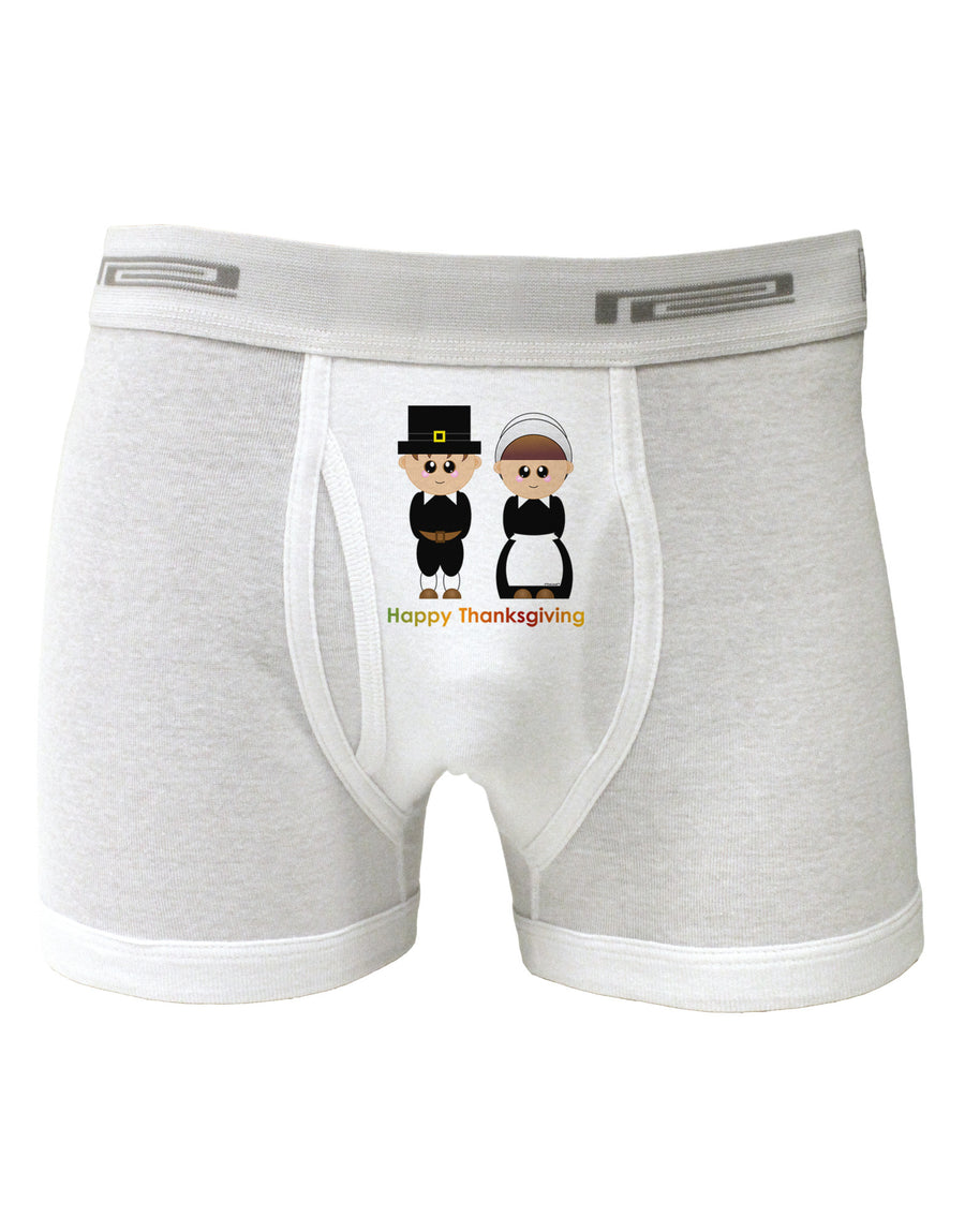 Cute Pilgrim Couple Happy Thanksgiving Boxer Briefs-Boxer Briefs-TooLoud-White-Small-Davson Sales