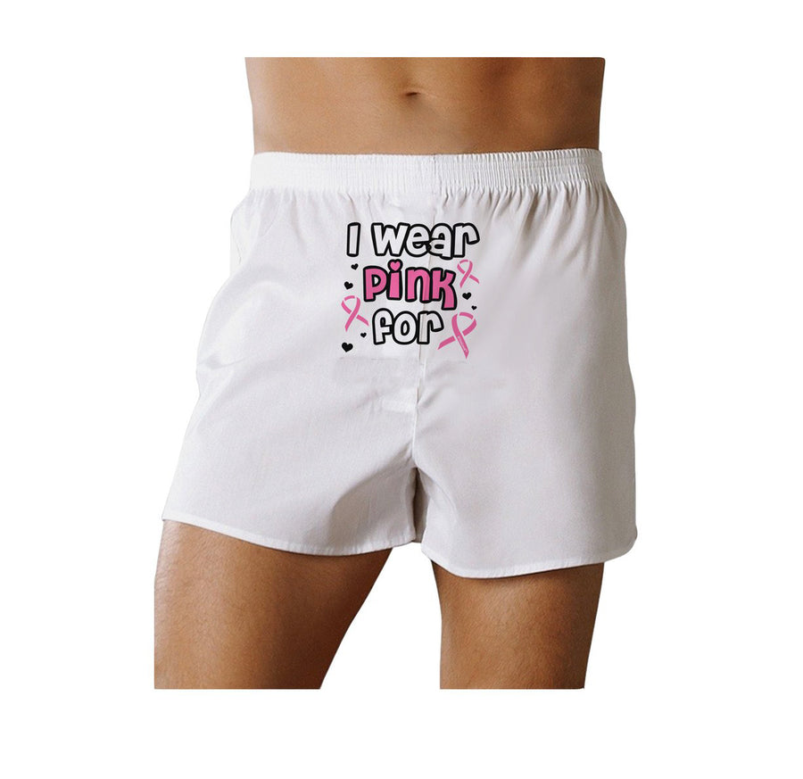 Personalized I Wear Pink for -Name- Breast Cancer Awareness Front Print Boxer Shorts-Boxer Shorts-TooLoud-White-Small-Davson Sales