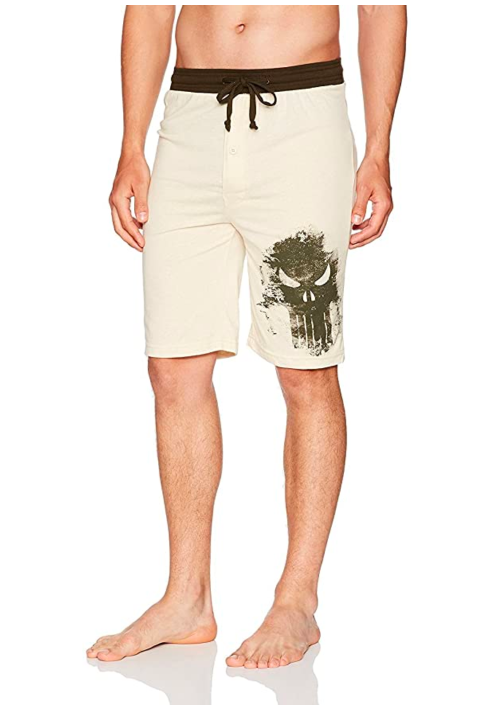 Marvel Punisher Skull Lounge Short for Men -Closeout-Lounge Shorts-Marvel-Small-Cream-Khaki-Davson Sales