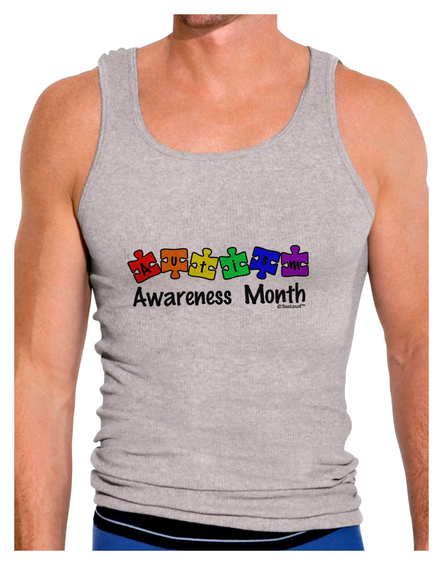 Autism Awareness Month - Colorful Puzzle Pieces Mens Ribbed Tank Top by TooLoud-Mens Ribbed Tank Top-TooLoud-White-Small-Davson Sales