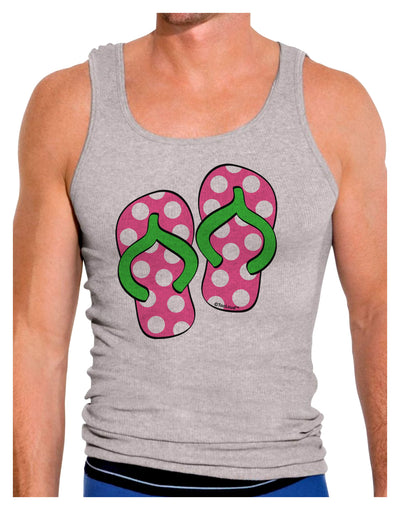 Cute Polka Dot Flip Flops - Pink and Green Mens Ribbed Tank Top-Mens Ribbed Tank Top-TooLoud-Heather-Gray-Small-Davson Sales