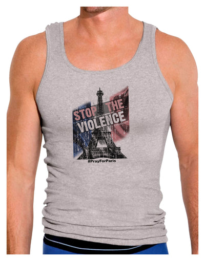 Distressed Paris Stop The Violence Mens Ribbed Tank Top-Mens Ribbed Tank Top-TooLoud-Heather-Gray-Small-Davson Sales