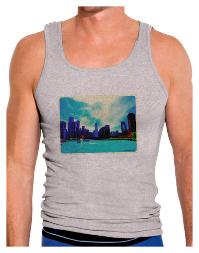 Chicago Skyline Watercolor Mens Ribbed Tank Top-Mens Ribbed Tank Top-TooLoud-Heather-Gray-Small-Davson Sales