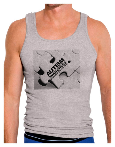 Autism Awareness - Puzzle Black & White Mens Ribbed Tank Top-Mens Ribbed Tank Top-TooLoud-Heather-Gray-Small-Davson Sales