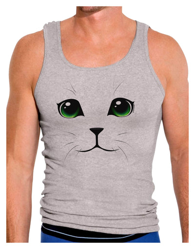 Green-Eyed Cute Cat Face Mens Ribbed Tank Top