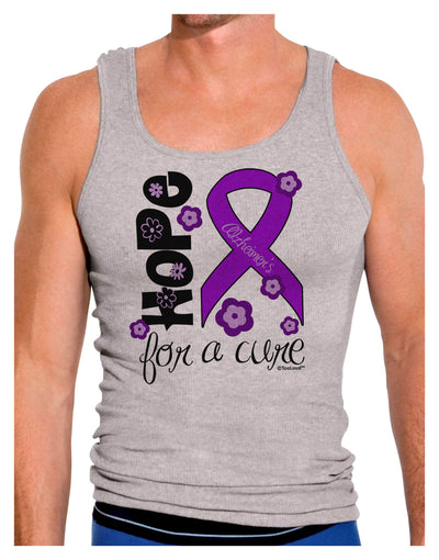 Hope for a Cure - Purple Ribbon Alzheimers Disease - Flowers Mens Ribbed Tank Top-Mens Ribbed Tank Top-TooLoud-Heather-Gray-Small-Davson Sales