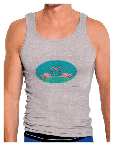 Love Birds - Flamingos Watercolor Mens Ribbed Tank Top-Mens Ribbed Tank Top-TooLoud-Heather-Gray-Small-Davson Sales