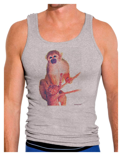 Monkey in Tree Watercolor Mens Ribbed Tank Top-Mens Ribbed Tank Top-TooLoud-Heather-Gray-Small-Davson Sales