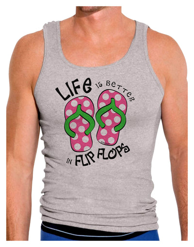 Life is Better in Flip Flops - Pink and Green Mens Ribbed Tank Top-Mens Ribbed Tank Top-TooLoud-Heather-Gray-Small-Davson Sales