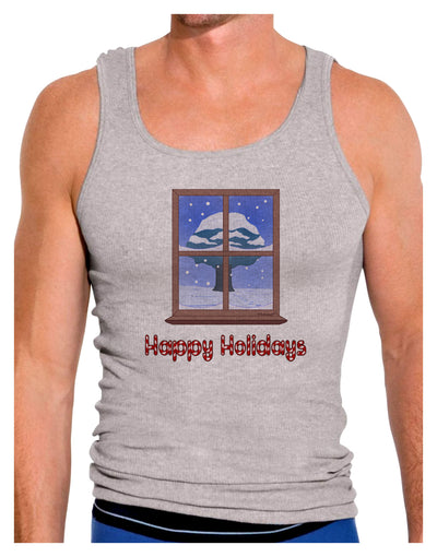Frosty Window - Happy Holidays Mens Ribbed Tank Top-Mens Ribbed Tank Top-TooLoud-Heather-Gray-Small-Davson Sales