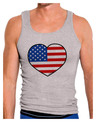 American Flag Heart Design Mens Ribbed Tank Top by TooLoud-Mens Ribbed Tank Top-TooLoud-Heather-Gray-Small-Davson Sales