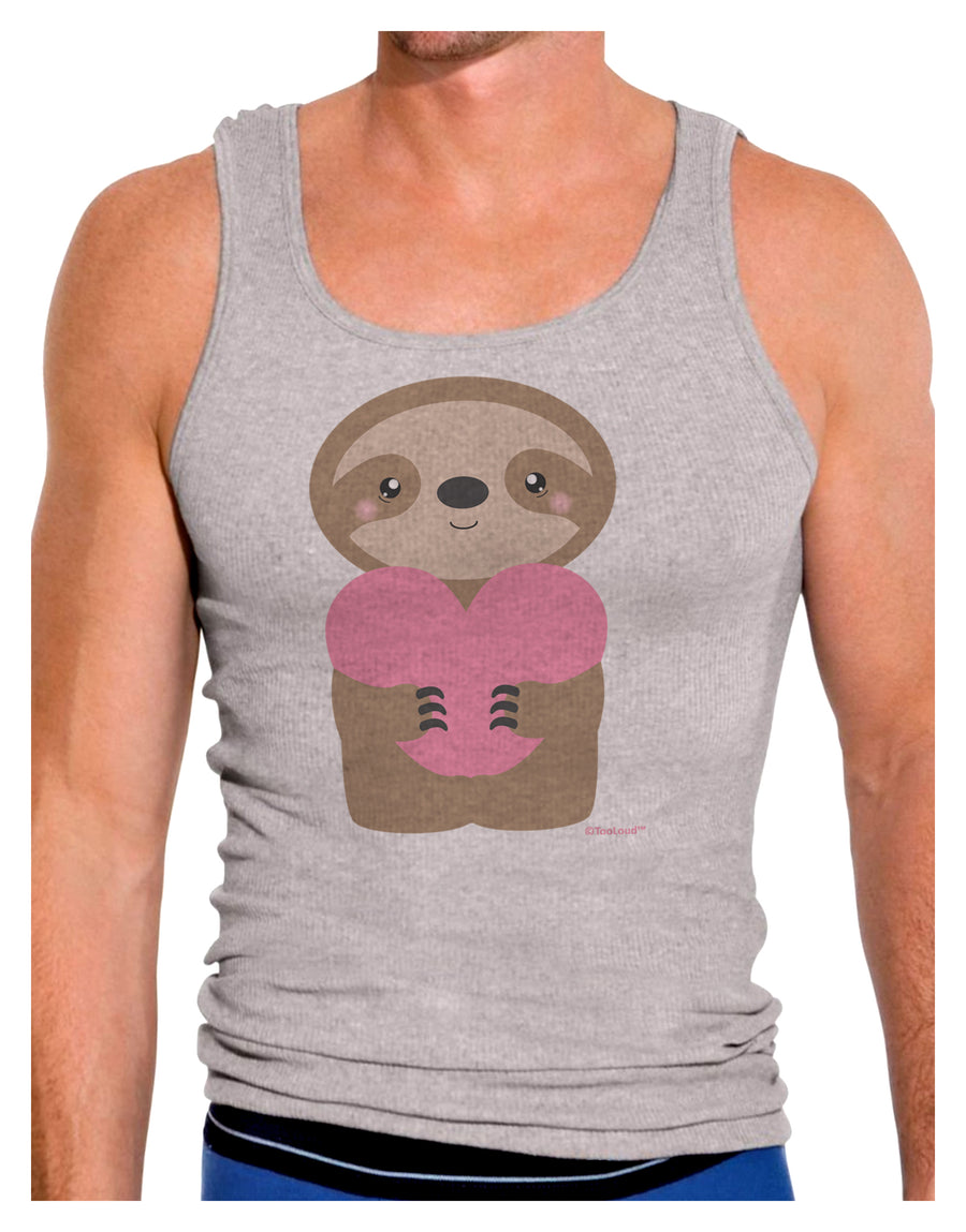 Cute Valentine Sloth Holding Heart Mens Ribbed Tank Top by TooLoud-Mens Ribbed Tank Top-TooLoud-White-Small-Davson Sales