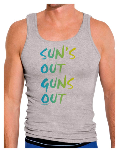 Suns Out Guns Out - Gradient Colors Mens Ribbed Tank Top-Mens Ribbed Tank Top-TooLoud-Heather-Gray-Small-Davson Sales