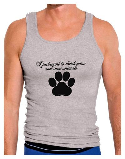 I Just Want To Drink Wine And Save Animals Mens Ribbed Tank Top by TooLoud-Mens Ribbed Tank Top-TooLoud-Heather-Gray-Small-Davson Sales