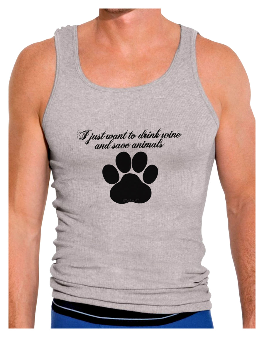 I Just Want To Drink Wine And Save Animals Mens Ribbed Tank Top by TooLoud-Mens Ribbed Tank Top-TooLoud-White-Small-Davson Sales