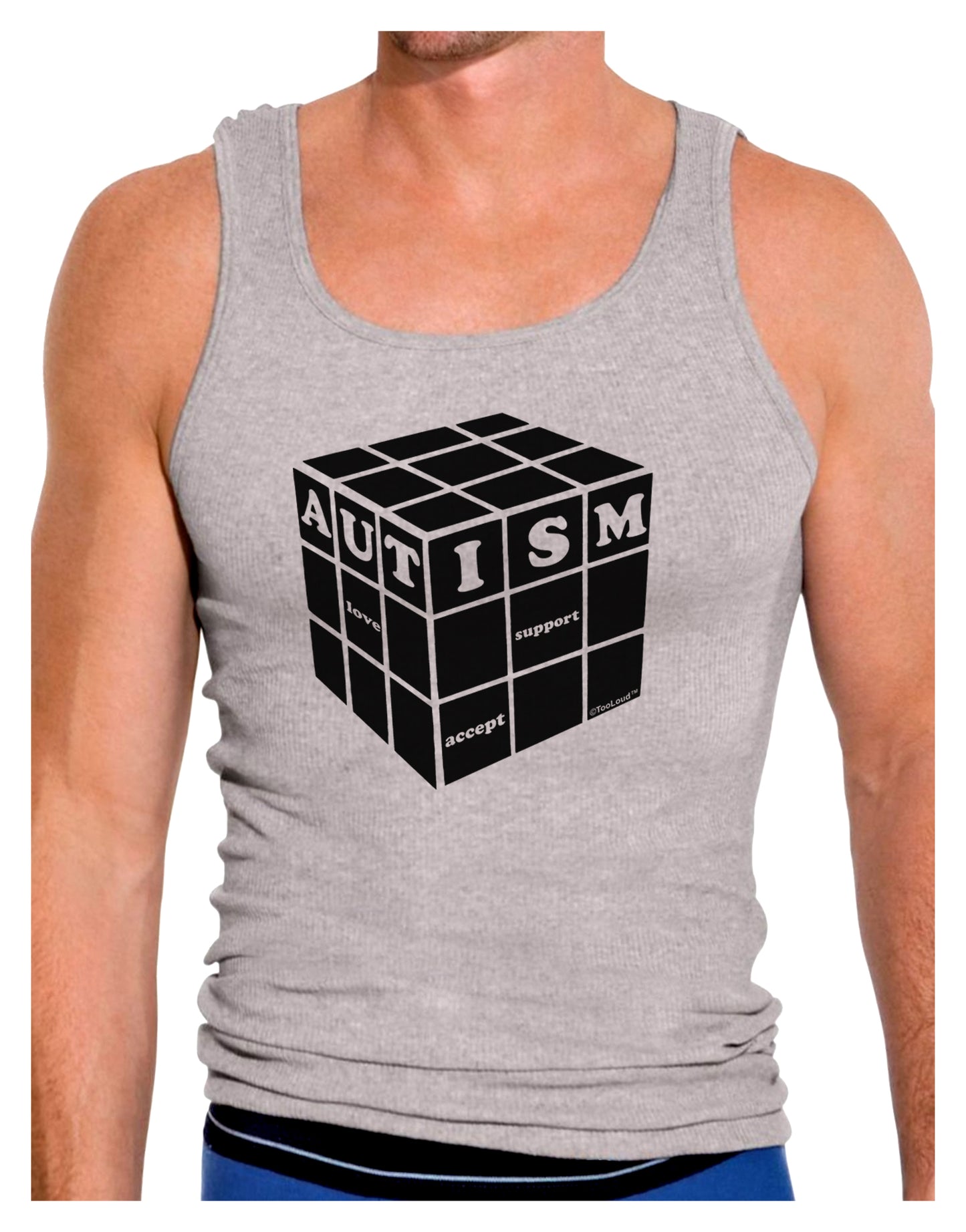 Autism Awareness - Cube B & W Mens Ribbed Tank Top-Mens Ribbed Tank Top-TooLoud-Heather-Gray-Small-Davson Sales