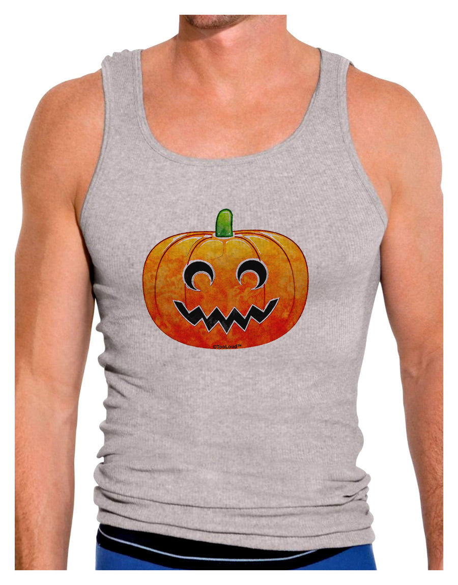 Jack-O-Lantern Watercolor Mens Ribbed Tank Top-Mens Ribbed Tank Top-TooLoud-White-Small-Davson Sales