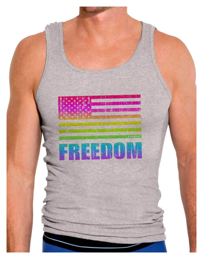 American Pride - Rainbow Flag - Freedom Mens Ribbed Tank Top-Mens Ribbed Tank Top-TooLoud-Heather-Gray-Small-Davson Sales