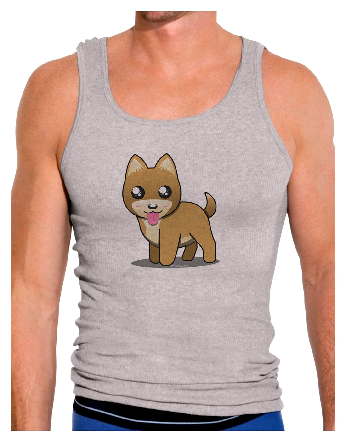 Kawaii Standing Puppy Mens Ribbed Tank Top-Mens Ribbed Tank Top-TooLoud-Heather-Gray-Small-Davson Sales