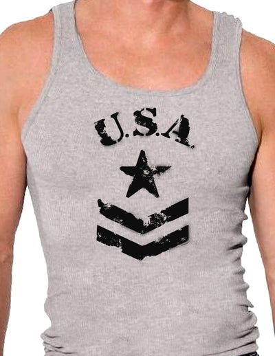 USA Military Star Stencil Logo Mens Ribbed Tank Top-Mens Ribbed Tank Top-TooLoud-Heather-Gray-Small-Davson Sales