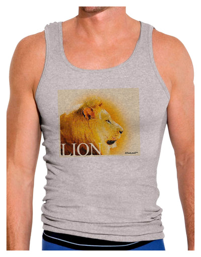 Lion Watercolor 3 Text Mens Ribbed Tank Top-Mens Ribbed Tank Top-TooLoud-Heather-Gray-Small-Davson Sales