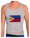 TooLoud Distressed Philippines Flag Mens Ribbed Tank Top-Mens-RibbedTankTops-TooLoud-Heather-Gray-Small-Davson Sales