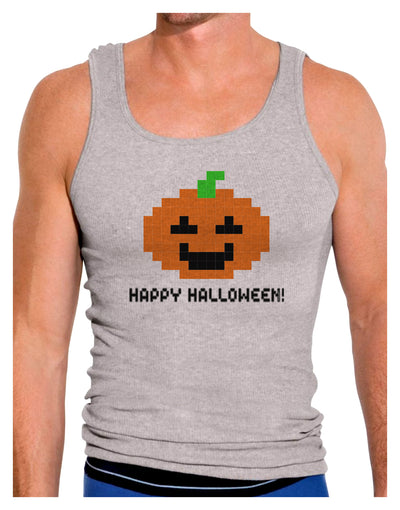 Pixel Pumpkin - Halloween Mens Ribbed Tank Top-Mens Ribbed Tank Top-TooLoud-Heather-Gray-Small-Davson Sales