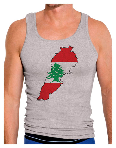 Lebanon Flag Silhouette Mens Ribbed Tank Top-Mens Ribbed Tank Top-TooLoud-Heather-Gray-Small-Davson Sales