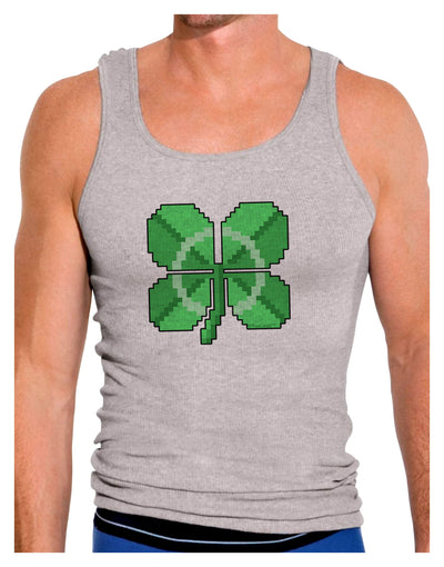 Pixel Four Leaf Clover Mens Ribbed Tank Top-Mens Ribbed Tank Top-TooLoud-Heather-Gray-Small-Davson Sales