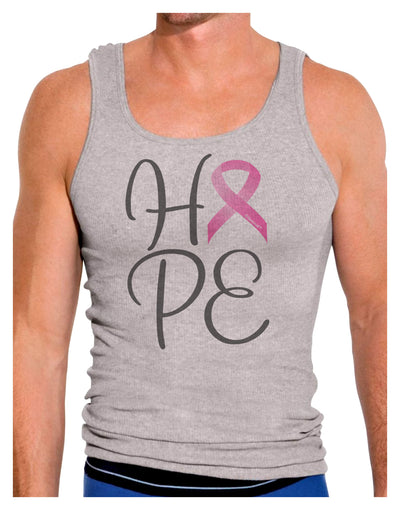 Hope - Breast Cancer Awareness Ribbon Mens Ribbed Tank Top-Mens Ribbed Tank Top-TooLoud-Heather-Gray-Small-Davson Sales