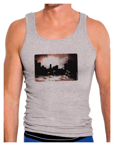 Nighttime Flamingos Mens Ribbed Tank Top-Mens Ribbed Tank Top-TooLoud-Heather-Gray-Small-Davson Sales