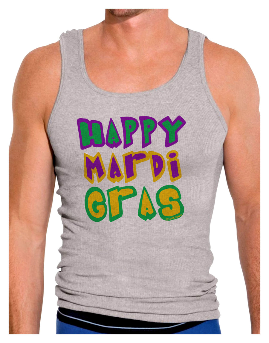 Happy Mardi Gras Text 2 Mens Ribbed Tank Top-Mens Ribbed Tank Top-TooLoud-White-Small-Davson Sales