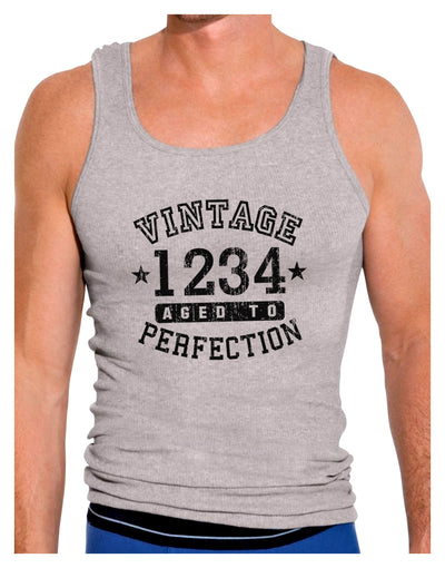 Personalized Vintage Birth Year Distressed Mens Ribbed Tank Top by TooLoud-Mens Ribbed Tank Top-TooLoud-Heather-Gray-Small-Davson Sales