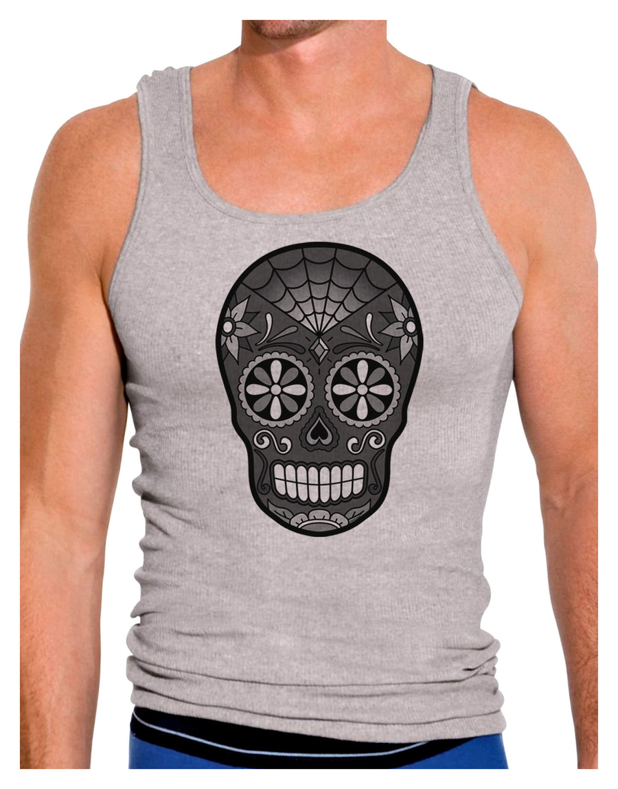 TooLoud Version 9 Black and White Day of the Dead Calavera Mens Ribbed Tank Top-Mens Ribbed Tank Top-TooLoud-White-Small-Davson Sales