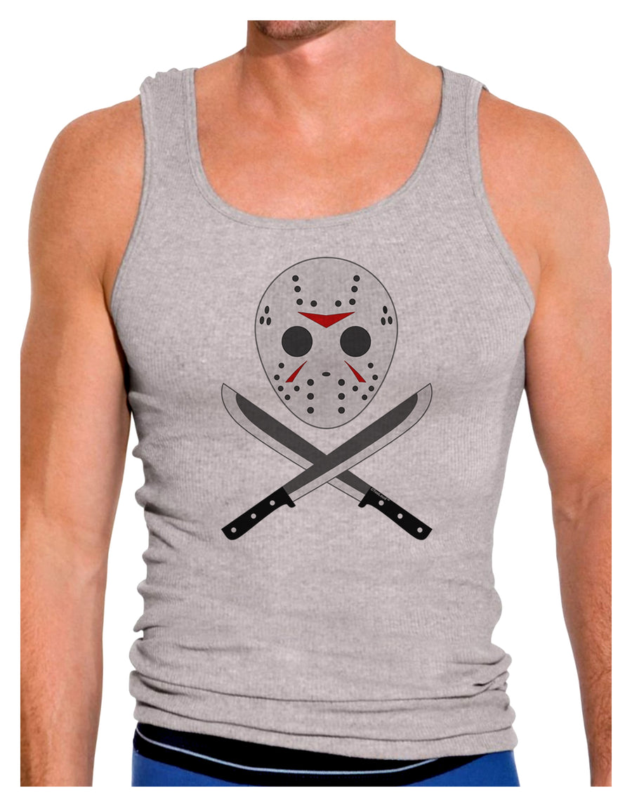 Scary Mask With Machete - Halloween Mens Ribbed Tank Top-Mens Ribbed Tank Top-TooLoud-White-Small-Davson Sales
