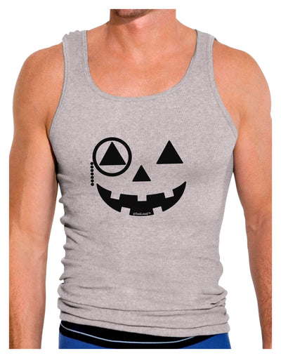 Monocle Jack-o-Lantern B-W Mens Ribbed Tank Top-Mens Ribbed Tank Top-TooLoud-Heather-Gray-Small-Davson Sales