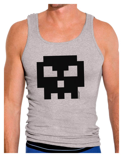 Retro 8-Bit Skull Mens Ribbed Tank Top-Mens Ribbed Tank Top-TooLoud-Heather-Gray-Small-Davson Sales