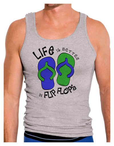 Life is Better in Flip Flops - Blue and Green Mens Ribbed Tank Top-Mens Ribbed Tank Top-TooLoud-Heather-Gray-Small-Davson Sales