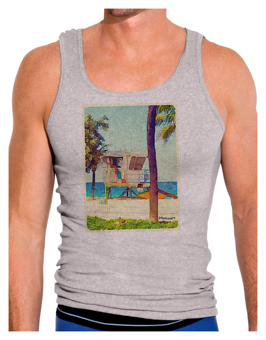 Lifeguard Station Watercolor Mens Ribbed Tank Top-Mens Ribbed Tank Top-TooLoud-White-Small-Davson Sales