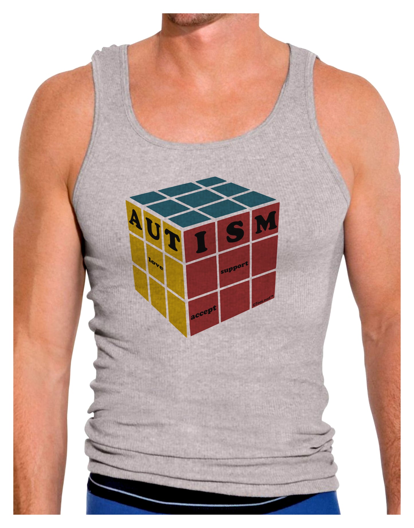 Autism Awareness - Cube Color Mens Ribbed Tank Top-Mens Ribbed Tank Top-TooLoud-Heather-Gray-Small-Davson Sales