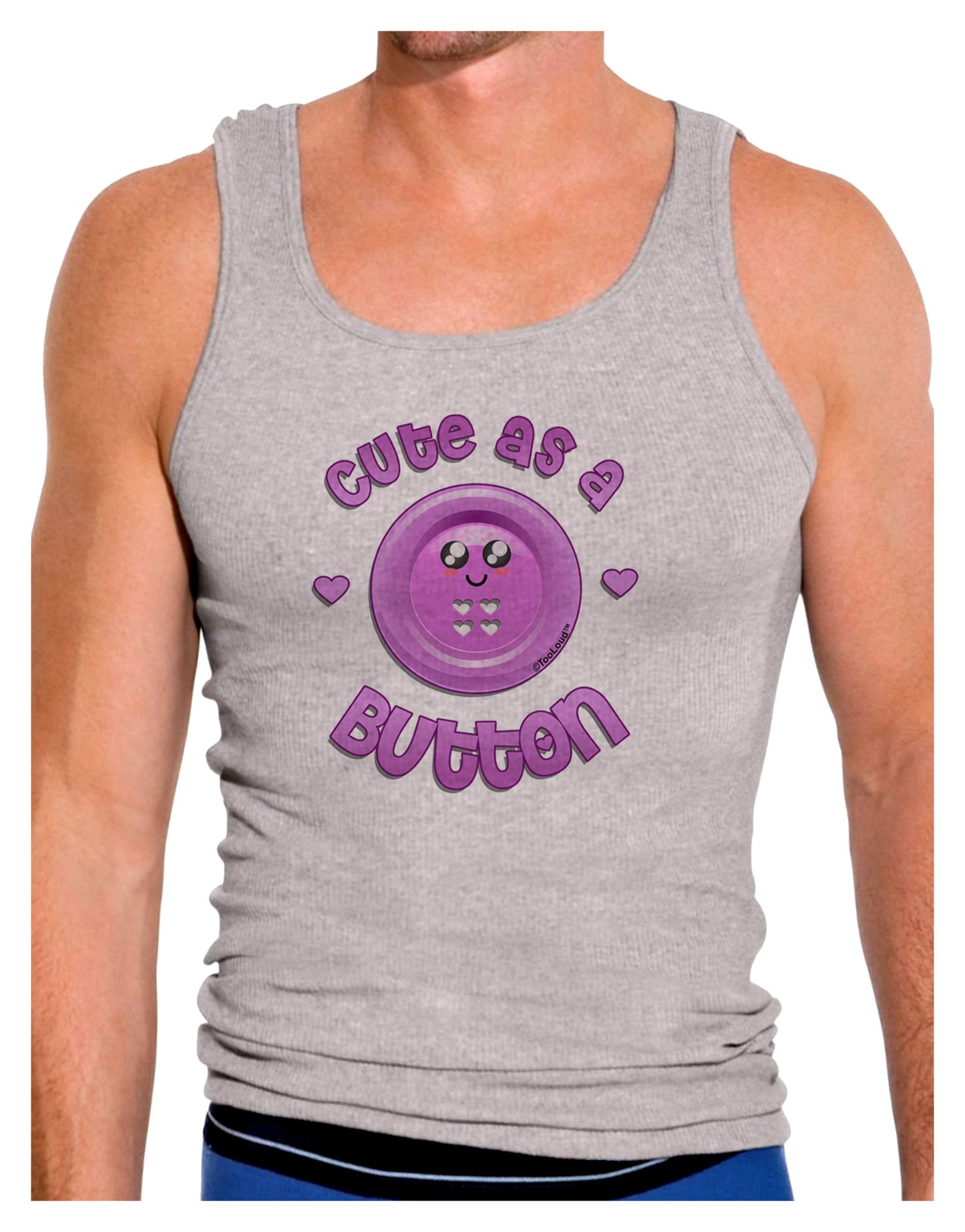 Cute As A Button Smiley Face Mens Ribbed Tank Top-Mens Ribbed Tank Top-TooLoud-Heather-Gray-Small-Davson Sales