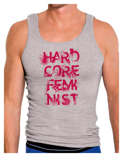 Hardcore Feminist - Pink Mens Ribbed Tank Top-Mens Ribbed Tank Top-TooLoud-Heather-Gray-Small-Davson Sales