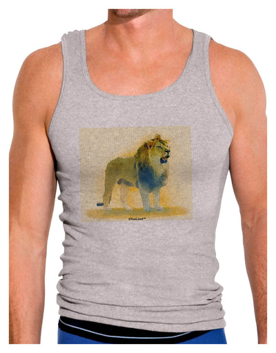 Lion Watercolor 1 Mens Ribbed Tank Top-Mens Ribbed Tank Top-TooLoud-Heather-Gray-Small-Davson Sales