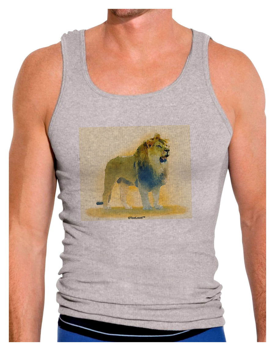 Lion Watercolor 1 Mens Ribbed Tank Top-Mens Ribbed Tank Top-TooLoud-White-Small-Davson Sales