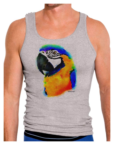 Brightly Colored Parrot Watercolor Mens Ribbed Tank Top-Mens Ribbed Tank Top-TooLoud-Heather-Gray-Small-Davson Sales