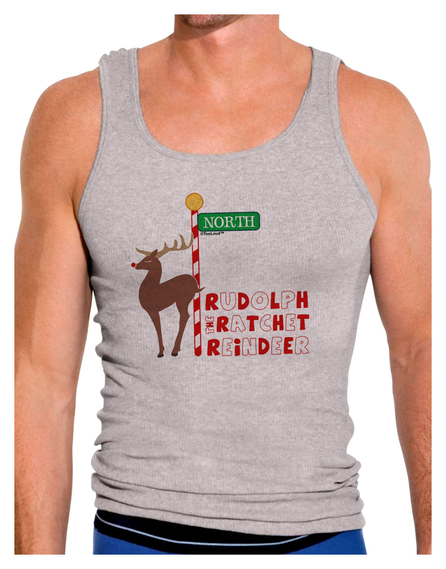 Rudolf Ratchet Reindeer Color Text Mens Ribbed Tank Top-Mens Ribbed Tank Top-TooLoud-White-Small-Davson Sales