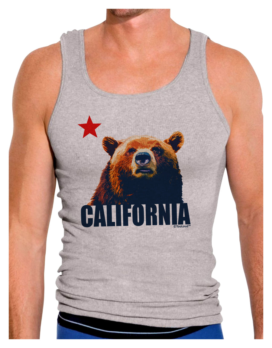 California Republic Design - Grizzly Bear and Star Mens Ribbed Tank Top by TooLoud-Mens Ribbed Tank Top-TooLoud-White-Small-Davson Sales