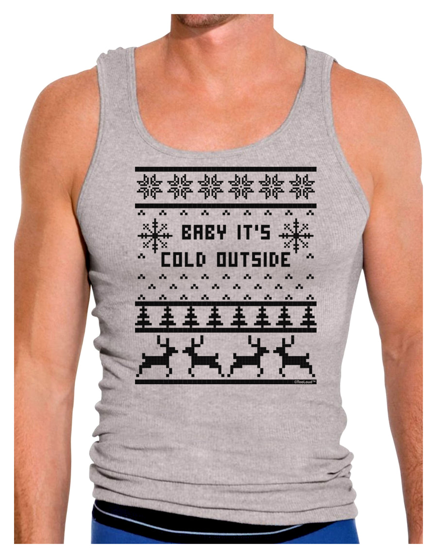 Baby It's Cold Outside Christmas Sweater Design Mens Ribbed Tank Top-Mens Ribbed Tank Top-TooLoud-White-Small-Davson Sales