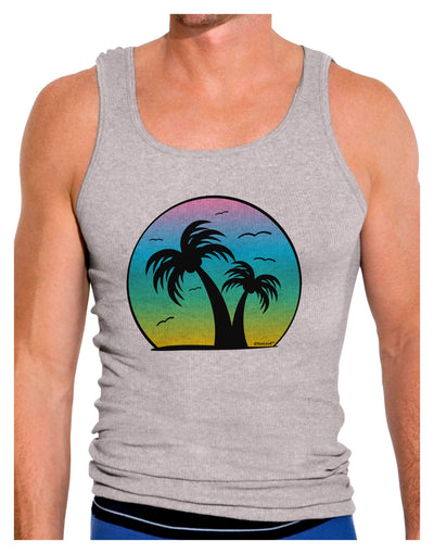 Palm Trees Silhouette - Beach Sunset Design Mens Ribbed Tank Top-Mens Ribbed Tank Top-TooLoud-Heather-Gray-Small-Davson Sales